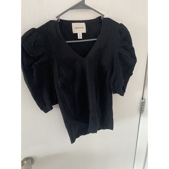 Industry Republic Ribbed Top Black With Puff Sleeves Size M - Picture 4 of 4